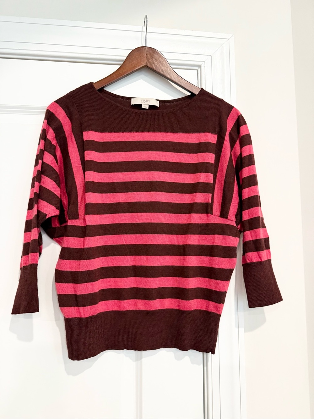 LOFT Pink Striped Boatneck Sweater